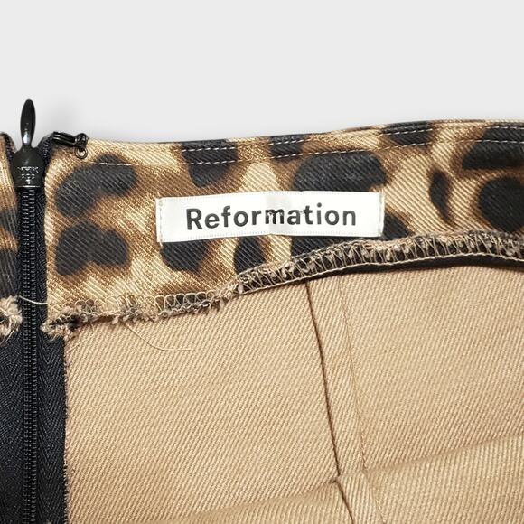 Reformation Marlon Leopard Print Crop Pants High Rise Straight Leg Sz 12 Mobwife - Picture 6 of 13